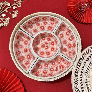 Khay Sứ Mây Tre Đan Bát Tràng - Đựng Mứt, Bánh Kẹo Tết Nhiều Mẫu Giá 430.000₫