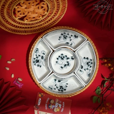 Khay Sứ Mây Tre Đan Bát Tràng - Đựng Mứt, Bánh Kẹo Tết Nhiều Mẫu Giá 430.000₫
