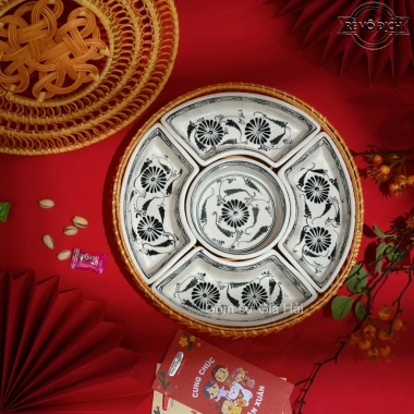Khay Sứ Mây Tre Đan Bát Tràng - Đựng Mứt, Bánh Kẹo Tết Nhiều Mẫu Giá 430.000₫