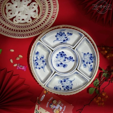 Khay Sứ Mây Tre Đan Bát Tràng - Đựng Mứt, Bánh Kẹo Tết Nhiều Mẫu Giá 430.000₫