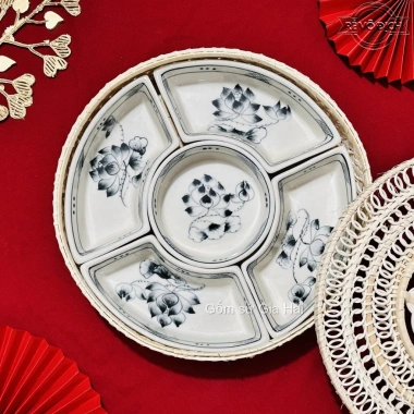 Khay Sứ Mây Tre Đan Bát Tràng - Đựng Mứt, Bánh Kẹo Tết Nhiều Mẫu Giá 430.000₫
