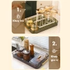 Khay trà 2 lớp thoát nước, tay cầm mạ vàng, nhựa Acrylic - khay úp ly cốc 4