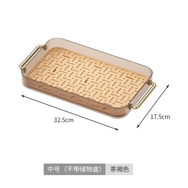 Khay trà 2 lớp thoát nước, tay cầm mạ vàng, nhựa Acrylic - khay úp ly cốc 10