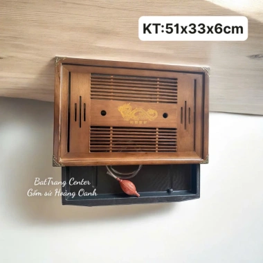 Khay Trà Gỗ Cao Cấp Nẹp Đồng Đựng Nước Giá Ưu Đãi 294.989đ Phù Hợp Ấm Chén