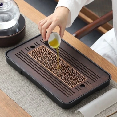 Khay Trà Gỗ Hai Lớp Thoát Nước, Chống ẩm, Hoa Văn Khắc Sang Trọng, Tết 2.026 - 65.000 VND 2