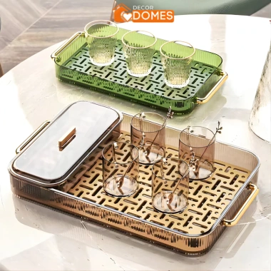 Khay trà & khay úp ly cốc trong suốt DOMES 2 lớp - acrylic cứng cáp, hộp lưu trữ đa năng, giá chỉ 44.100₫