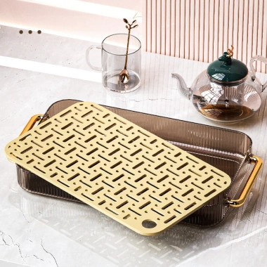 Khay trà & ly 2 lớp acrylic cứng cáp, kèm hộp đựng trà cafe đa năng - Giá 125.000đ