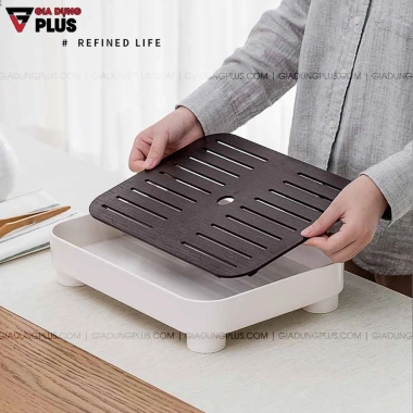 Khay trà nhựa chữ nhật 2 lớp ráo nước cao cấp JIANXIA - Khay úp cốc ly nhập khẩu, chống bám bẩn, giá 273.900₫
