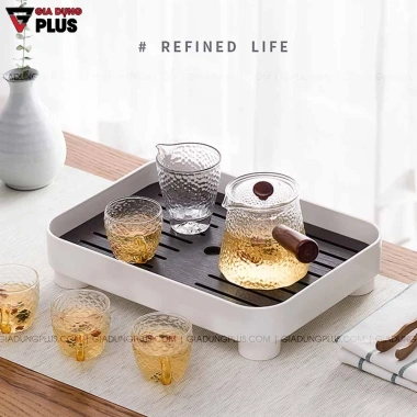 Khay trà nhựa chữ nhật 2 lớp ráo nước cao cấp JIANXIA - Khay úp cốc ly nhập khẩu, chống bám bẩn, giá 273.900₫