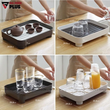 Khay trà nhựa chữ nhật 2 lớp ráo nước cao cấp JIANXIA - Khay úp cốc ly nhập khẩu, chống bám bẩn, giá 273.900₫