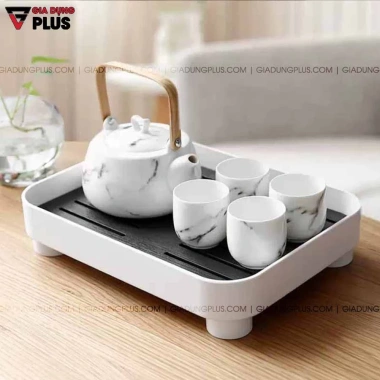 Khay trà nhựa chữ nhật 2 lớp ráo nước cao cấp JIANXIA - Khay úp cốc ly nhập khẩu, chống bám bẩn, giá 273.900₫