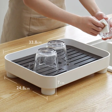 Khay trà nhựa chữ nhật 2 lớp ráo nước cao cấp JIANXIA - Khay úp cốc ly nhập khẩu, chống bám bẩn, giá 273.900₫