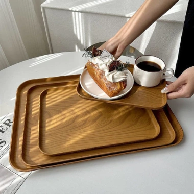 Khay Trà Nhựa Vân Gỗ Đẹp Sang Trọng - Đựng Đồ Ăn, Trái Cây, Trang Trí Bàn Trà - Giá 46.000đ