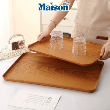 Khay Trà Nhựa Vân Gỗ MAISON – Sang Trọng, Đựng Đồ Ăn, Trái Cây, Giá 46.000₫