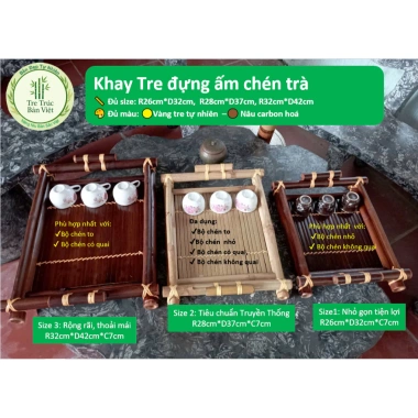 Khay tre đựng trà 3 size, 2 màu tự nhiên – Bền chắc, đẹp, giảm giá 81.000₫