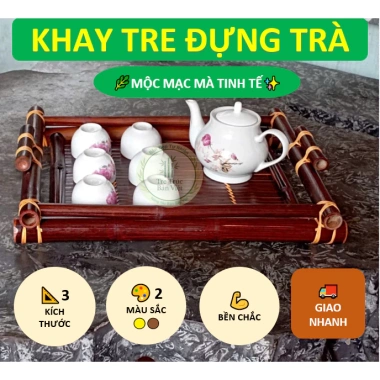 Khay tre đựng trà 3 size, 2 màu tự nhiên – Bền chắc, đẹp, giảm giá 81.000₫