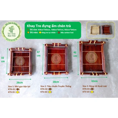 Khay tre đựng trà 3 size, 2 màu tự nhiên – Bền chắc, đẹp, giảm giá 81.000₫