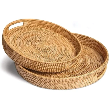 Khay Tròn Bamboo Mây Size 35 - Khay Trà Bánh Tay Cầm Trang Trí Tết 2.026 Giá 230k