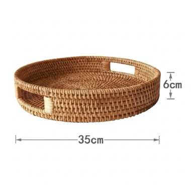 Khay Tròn Bamboo Mây Size 35 - Khay Trà Bánh Tay Cầm Trang Trí Tết 2.026 Giá 230k
