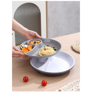 Khay Tròn Chia Ngăn Ăn Kiêng - Đĩa Chia Suất Giảm Cân 1 Người, Ăn Sáng, Trái Cây, Hạt Khô - Giá 42.000đ