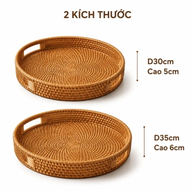 Khay Tròn Đựng Đồ ECOHUB Bằng Mây Khay Trà Bánh Tay Cầm Trang Trí Tết 2.026 Giá 200.485 VND