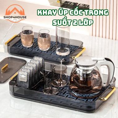 Khay úp cốc ly, khay trà nhựa PP 2 lớp chịu nhiệt, vệ sinh dễ dàng, sang trọng