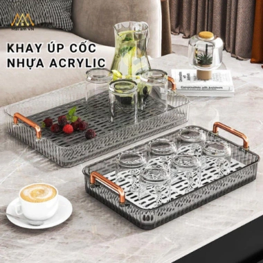 Khay úp cốc ly & trà acrylic cao cấp, chịu nhiệt, sang trọng phòng khách - 119k
