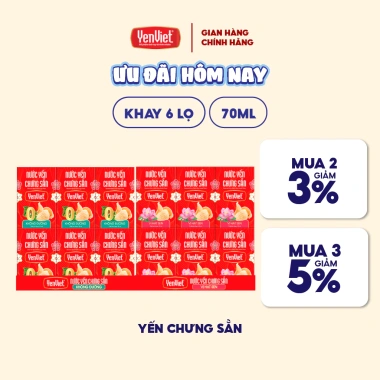 Khay yến sào nguyên chất Yến Việt 6 lọ 70ml - 18% tổ yến vị ngọt cỏ ngọt & hạt sen, giảm giá 239k