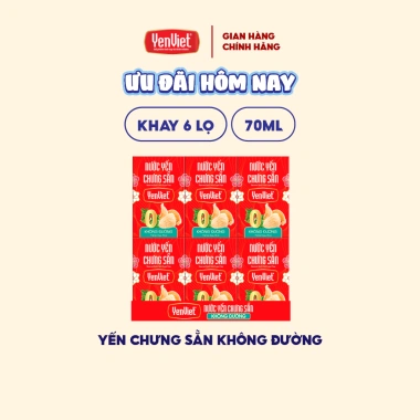 Khay yến sào nguyên chất Yến Việt 6 lọ 70ml - 18% tổ yến vị ngọt cỏ ngọt & hạt sen, giảm giá 239k