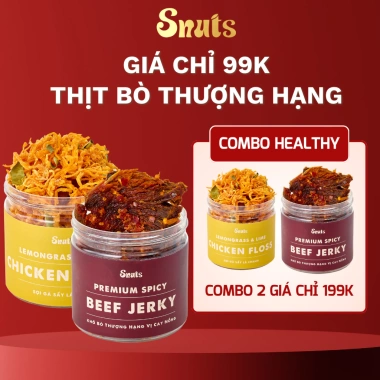 Khô Gà & Khô Bò Thượng Hạng 100g - Gà Cay Lá Chanh, Bò Đậm Đà, Snuts 79.000₫