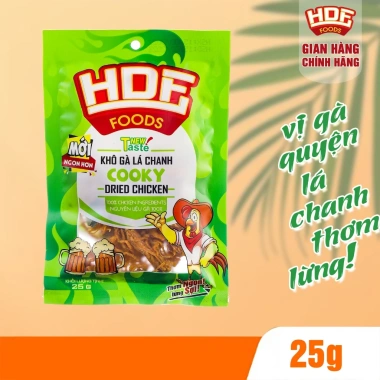 Khô Gà Lá Chanh Cooky 25g - Giòn dai 100% thịt gà tươi, chỉ 11.500đ, Đồ ăn vặt cao cấp HDF Foods