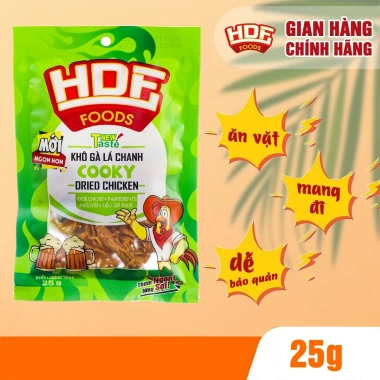 Khô Gà Lá Chanh Cooky 25g - Giòn dai 100% thịt gà tươi, chỉ 11.500đ, Đồ ăn vặt cao cấp HDF Foods