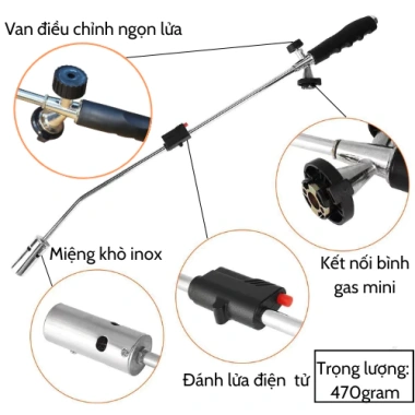 Khò gas mini nướng BBQ, làm vườn - Kích lửa điện tử thông minh, an toàn, giá 445k