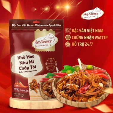 Khô Heo Cháy Tỏi Vị Cay Nhẹ 130gr - Ăn Vặt Văn Phòng, Viet Essence, Giá Ưu Đãi 135k