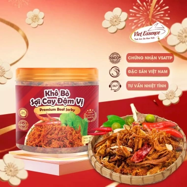 Khô Heo Cháy Tỏi Vị Cay Nhẹ 130gr - Ăn Vặt Văn Phòng, Viet Essence, Giá Ưu Đãi 135k