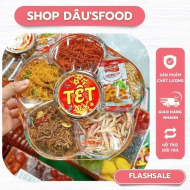 Khô Tết Lục Vị 600g - Set Hoa Mai, Khô Gà Lá Chanh, Bò Sợi, Mực Sợi, Loại 1