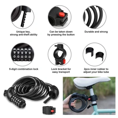 Khóa xe đạp cao cấp lõi thép không cắt, chống trộm, đổi mật khẩu, nhiều màu sắc 3 Khóa xe đạp cao cấp lõi thép không cắt, chống trộm, đổi mật khẩu, nhiều màu sắc 3