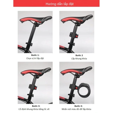 Khóa xe đạp cao cấp lõi thép không cắt, chống trộm, đổi mật khẩu, nhiều màu sắc 4 Khóa xe đạp cao cấp lõi thép không cắt, chống trộm, đổi mật khẩu, nhiều màu sắc 4