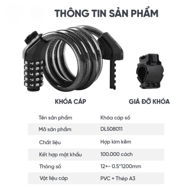 Khóa xe đạp cao cấp lõi thép không cắt, chống trộm, đổi mật khẩu, nhiều màu sắc 9 Khóa xe đạp cao cấp lõi thép không cắt, chống trộm, đổi mật khẩu, nhiều màu sắc 9