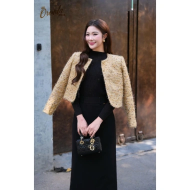 Khoác dạ tweed lông cao cấp ORENDA MODA - Lót trần trám, giảm giá 21% chỉ 875k