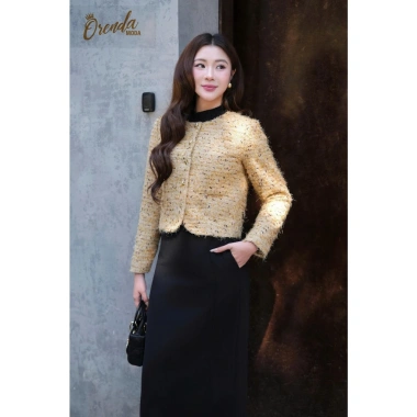 Khoác dạ tweed lông cao cấp ORENDA MODA - Lót trần trám, giảm giá 21% chỉ 875k