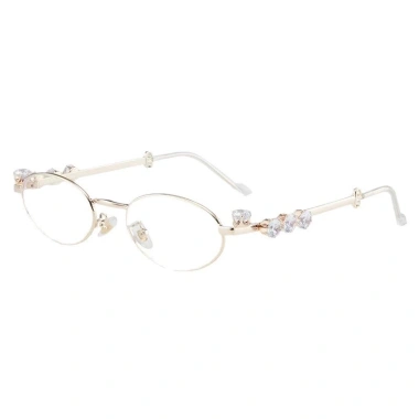 Khung kính gọng nhỏ dây vàng bầu dục, kim cương, kính râm chống ánh sáng xanh - 102.600₫ 6