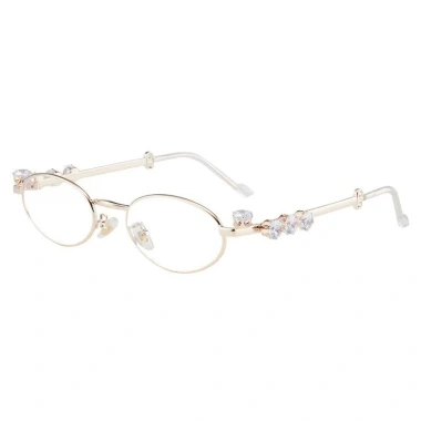 Khung kính gọng nhỏ dây vàng bầu dục, kim cương, kính râm chống ánh sáng xanh - 102.600₫ 9