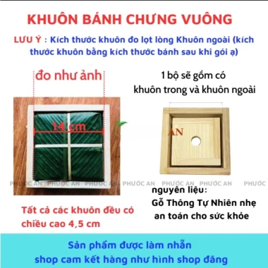 Khuôn Bánh Chưng Vuông Thông Minh Gỗ Thông Tự Nhiên TUấn ANH - Giảm Giá 100k
