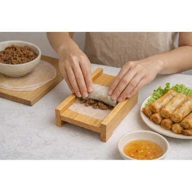 Khuôn Cuốn Nem Chả Giò Gỗ Tự Nhiên - Dụng Cụ Cuốn Nem Nhanh, Đều, Đẹp, Giá ưu đãi 65k