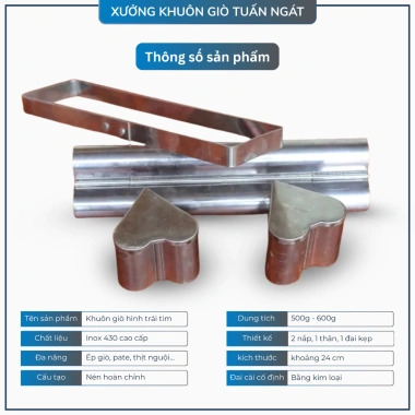 Khuôn giò chả hình trái tim inox 430 không gỉ, điều chỉnh ép 0,5-0,6kg - Đẹp tiện lợi 2