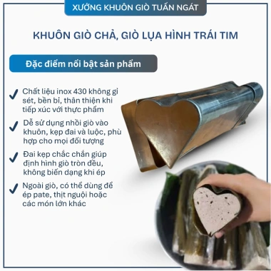 Khuôn giò chả hình trái tim inox 430 không gỉ, điều chỉnh ép 0,5-0,6kg - Đẹp tiện lợi 4