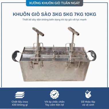 Khuôn giò xào chữ nhật inox 430 không gỉ, vít ép đa năng 3-10kg, giá ưu đãi 440k