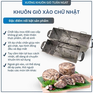 Khuôn giò xào chữ nhật inox 430 không gỉ, vít ép đa năng 3-10kg, giá ưu đãi 440k