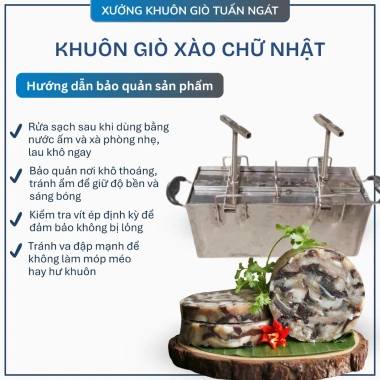Khuôn giò xào chữ nhật inox 430 không gỉ, vít ép đa năng 3-10kg, giá ưu đãi 440k